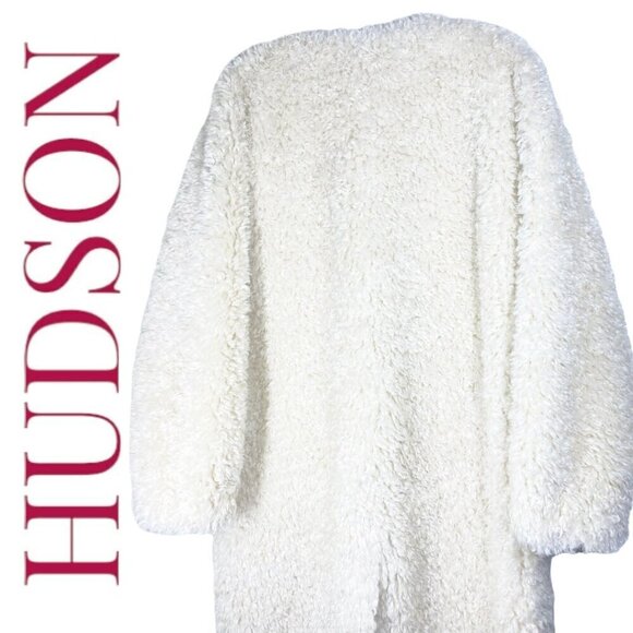 NWT HUDSON JEANS Reversible Shearling Teddy Longline Maxi Coat Natural Cream, Si - Picture 8 of 16